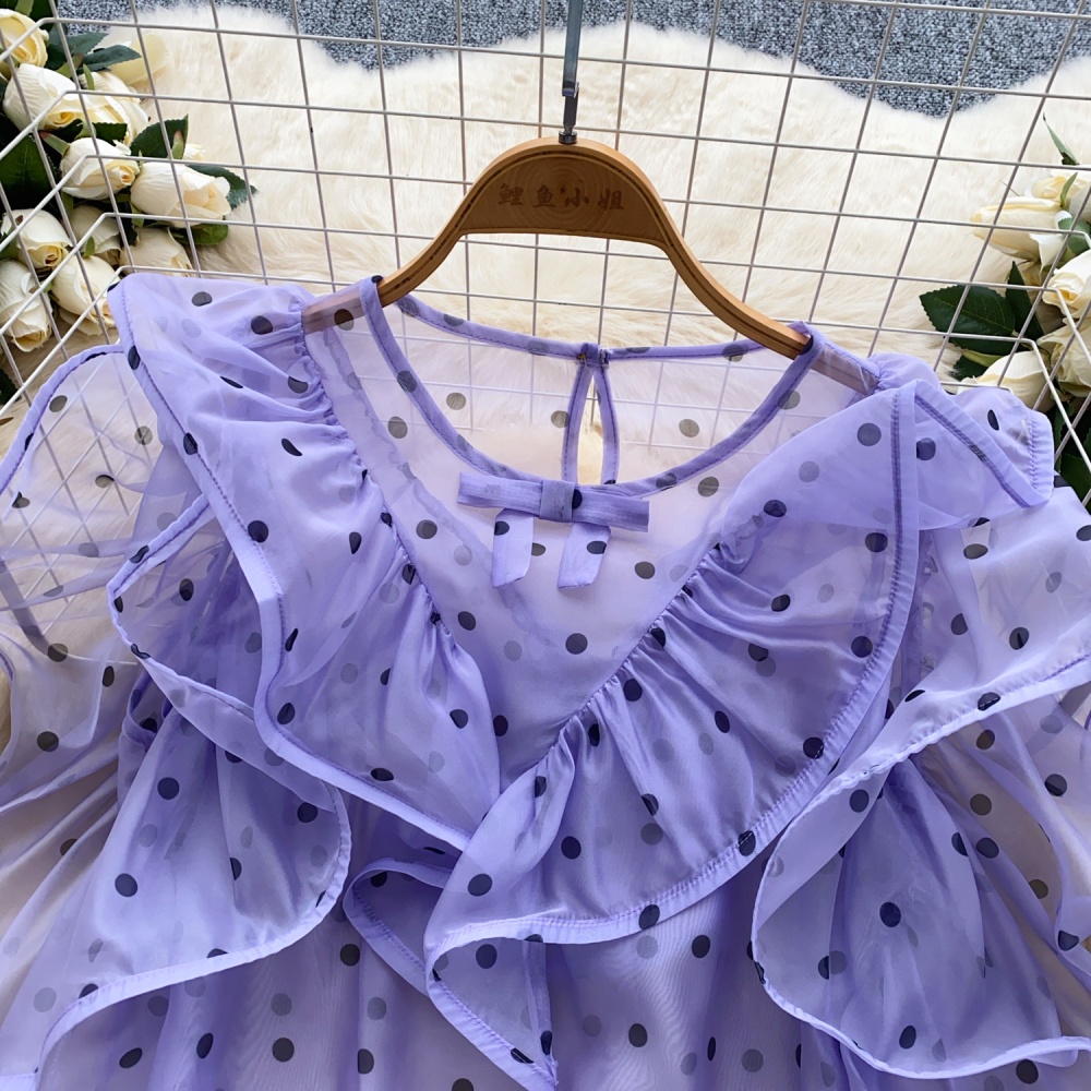Unique polka dot tops summer boats sleeve shirt for women