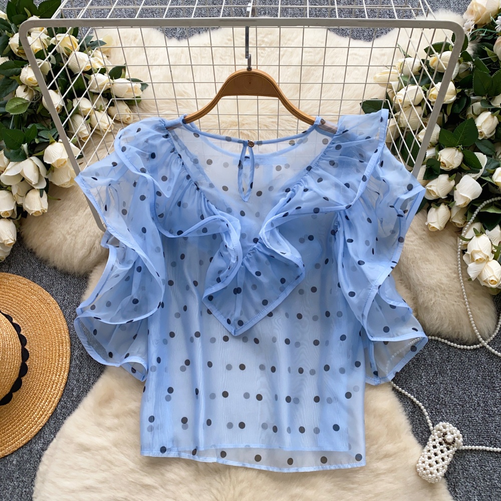 Unique polka dot tops summer boats sleeve shirt for women