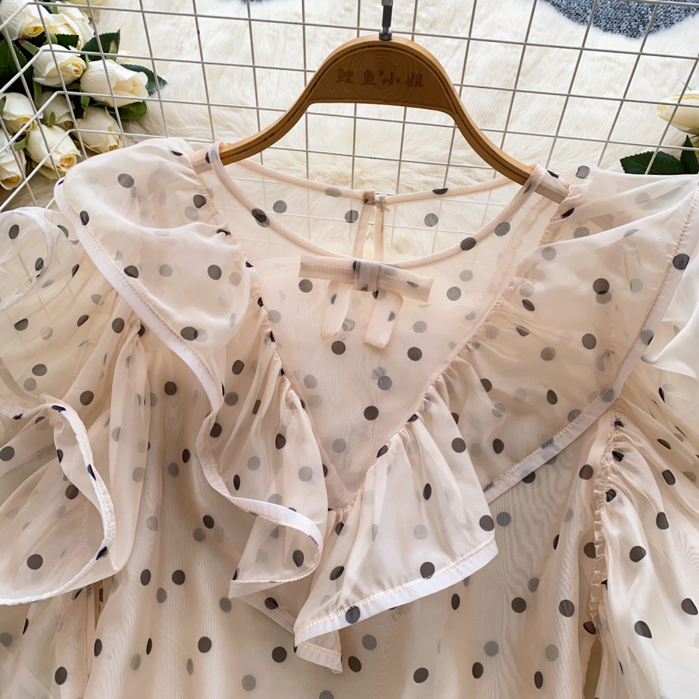 Unique polka dot tops summer boats sleeve shirt for women