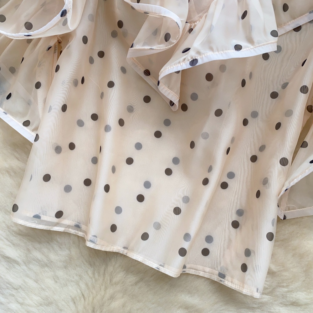 Unique polka dot tops summer boats sleeve shirt for women