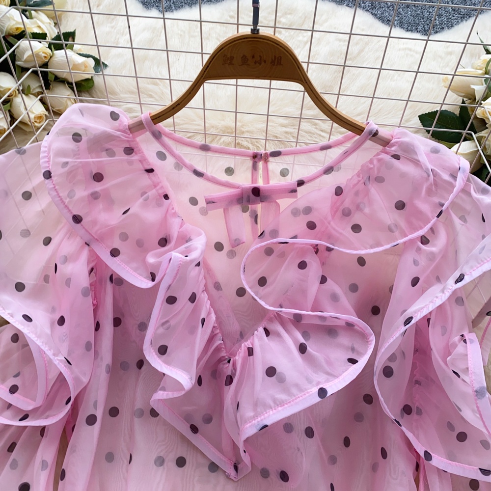 Unique polka dot tops summer boats sleeve shirt for women