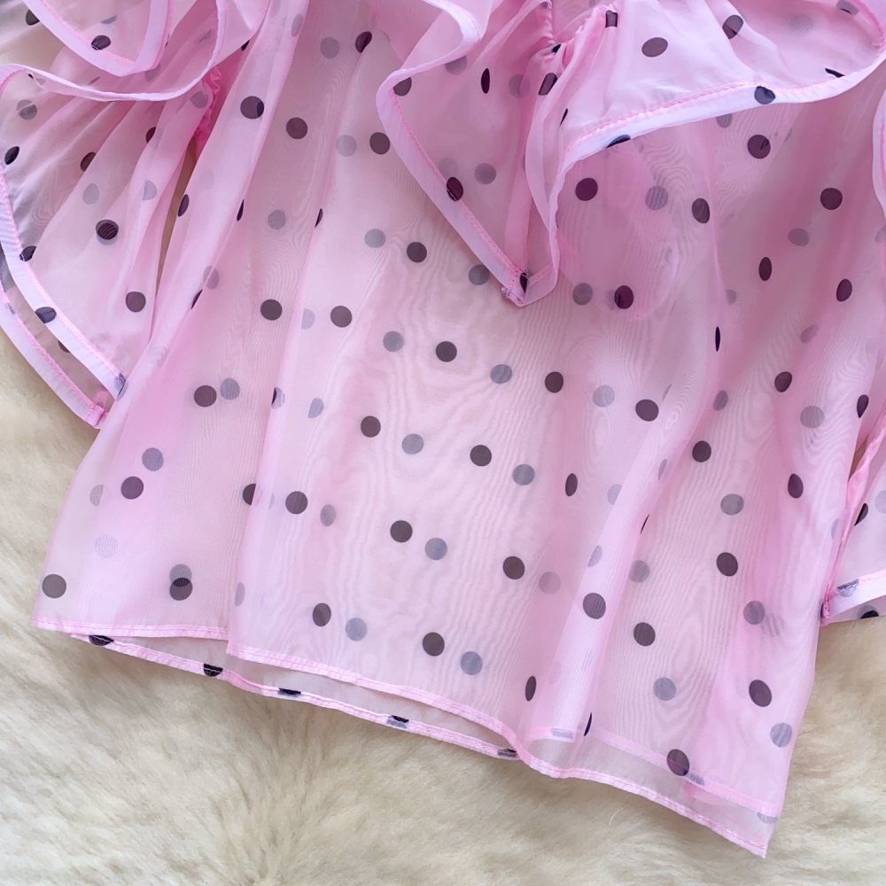 Unique polka dot tops summer boats sleeve shirt for women