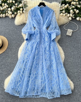 Cstand collar dress single-breasted long dress for women