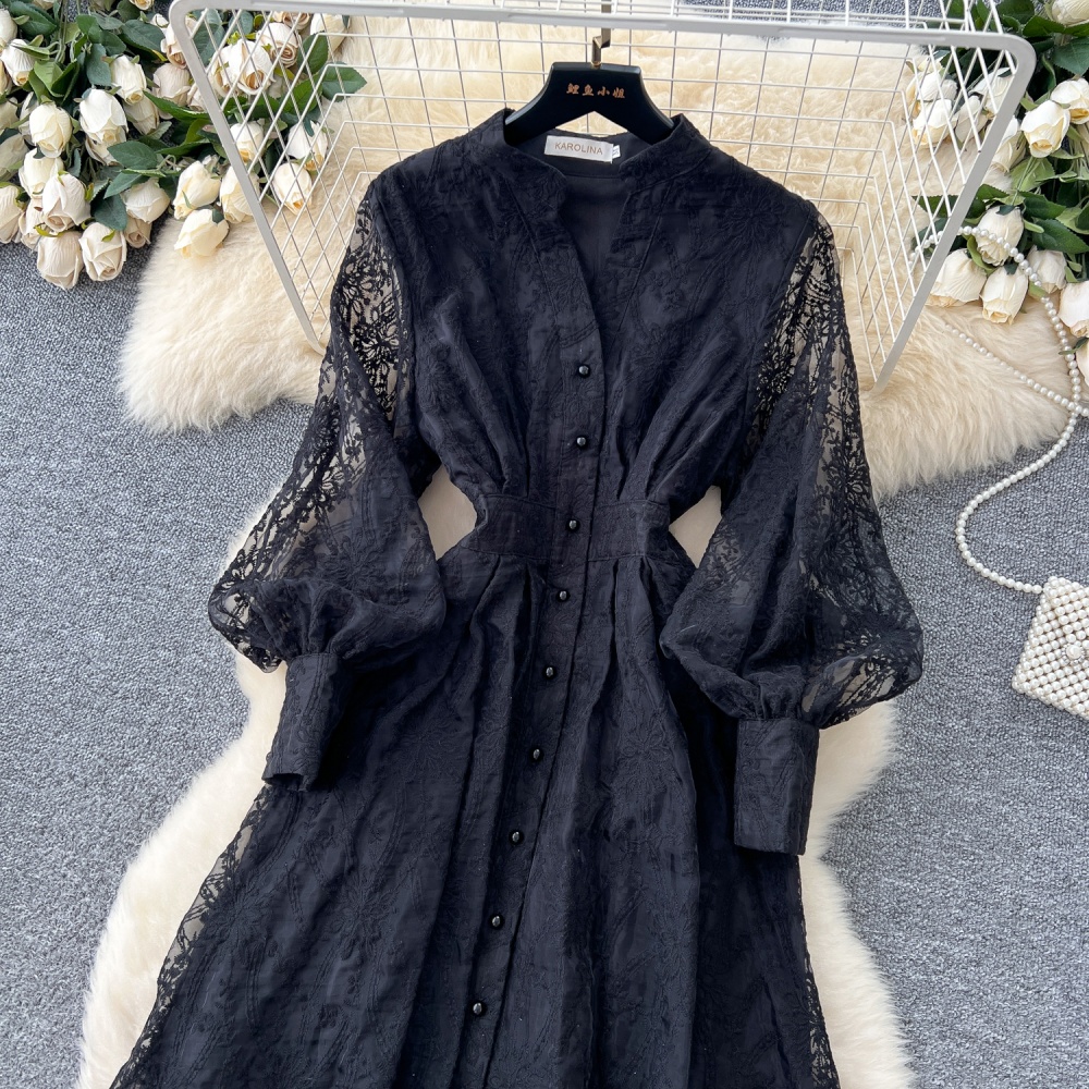 Cstand collar dress single-breasted long dress for women