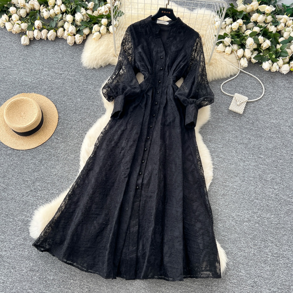 Cstand collar dress single-breasted long dress for women