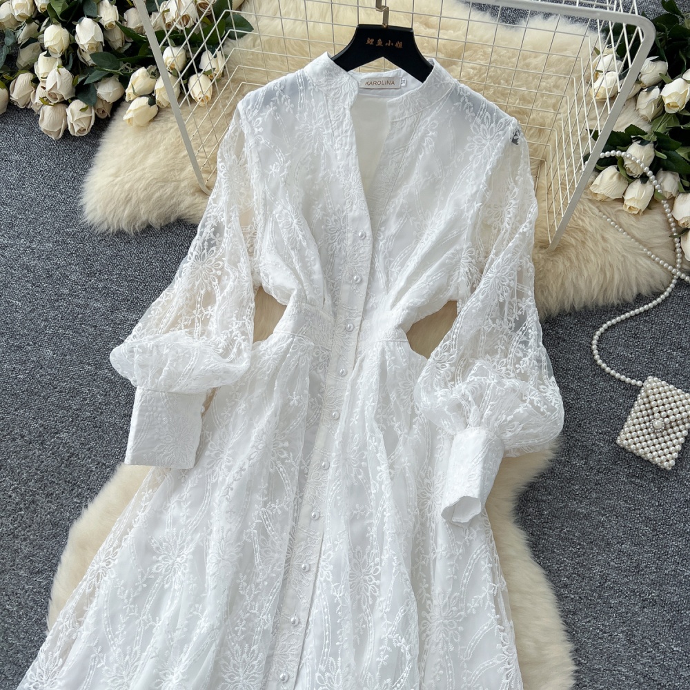 Cstand collar dress single-breasted long dress for women