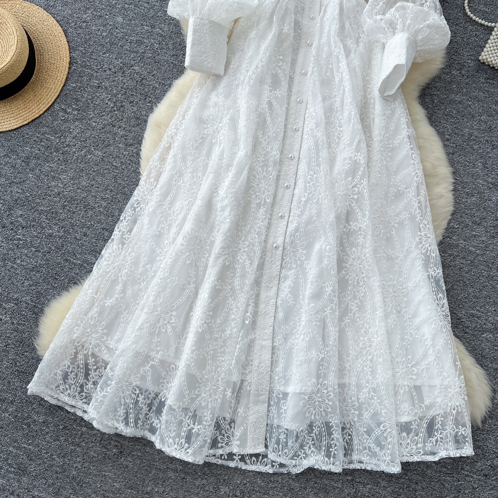 Cstand collar dress single-breasted long dress for women