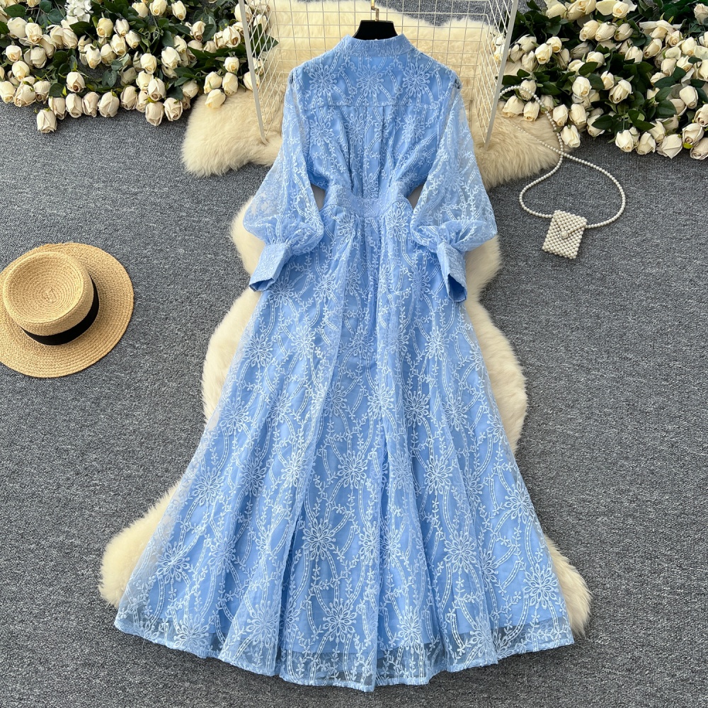 Cstand collar dress single-breasted long dress for women