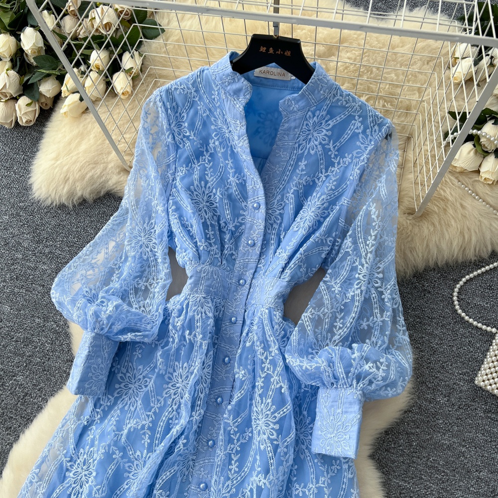 Cstand collar dress single-breasted long dress for women