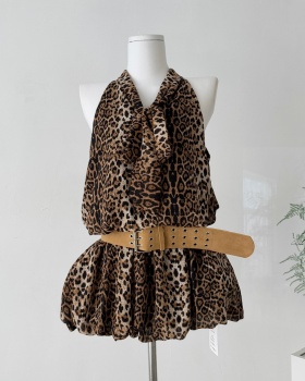 Sleeveless leopard T-back halter dress for women