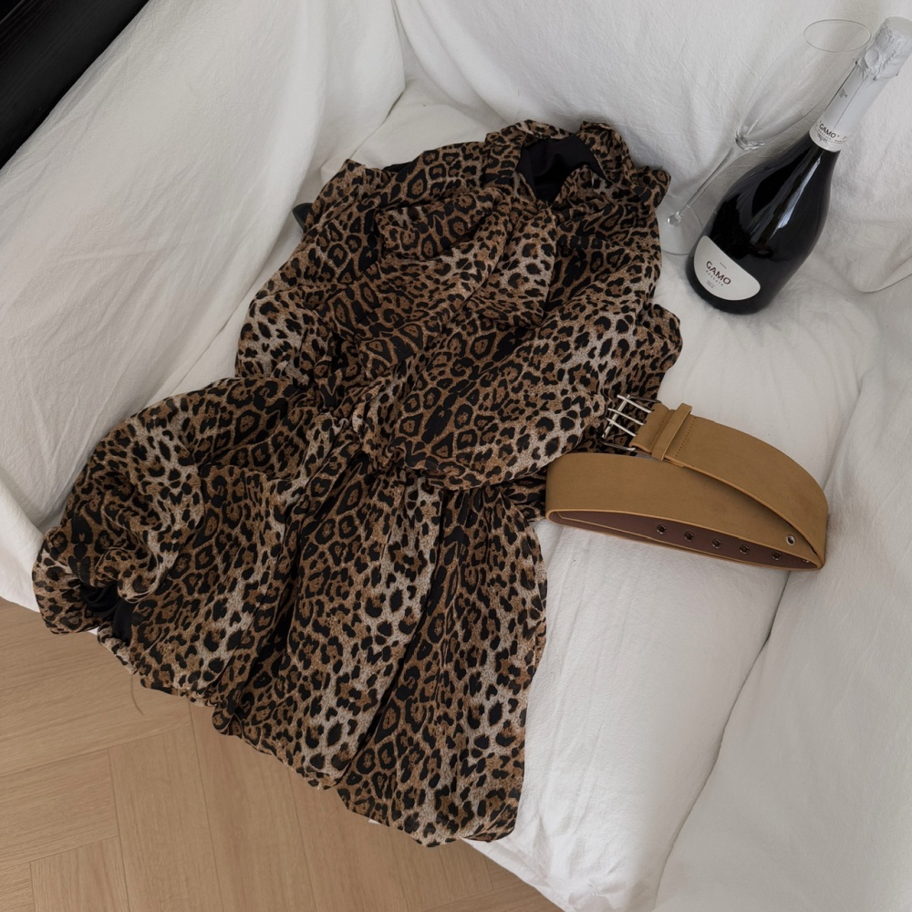 Sleeveless leopard T-back halter dress for women