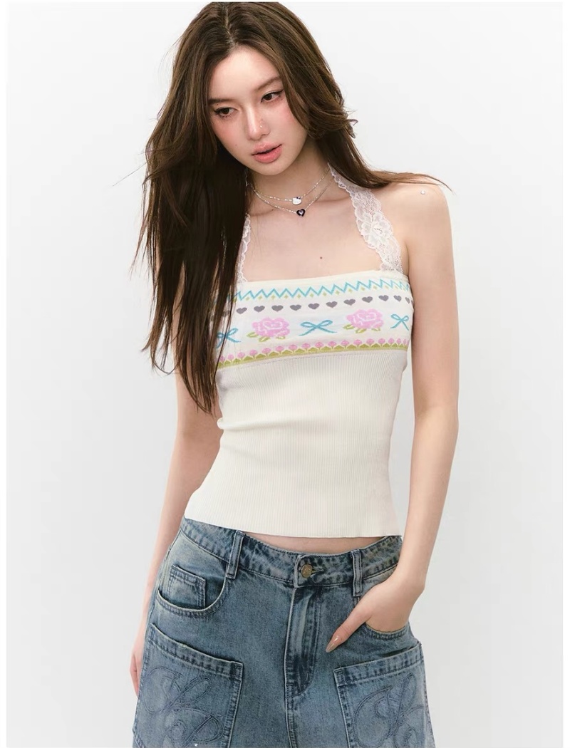Flowers wrapped chest knitwear tops halter wear summer vest