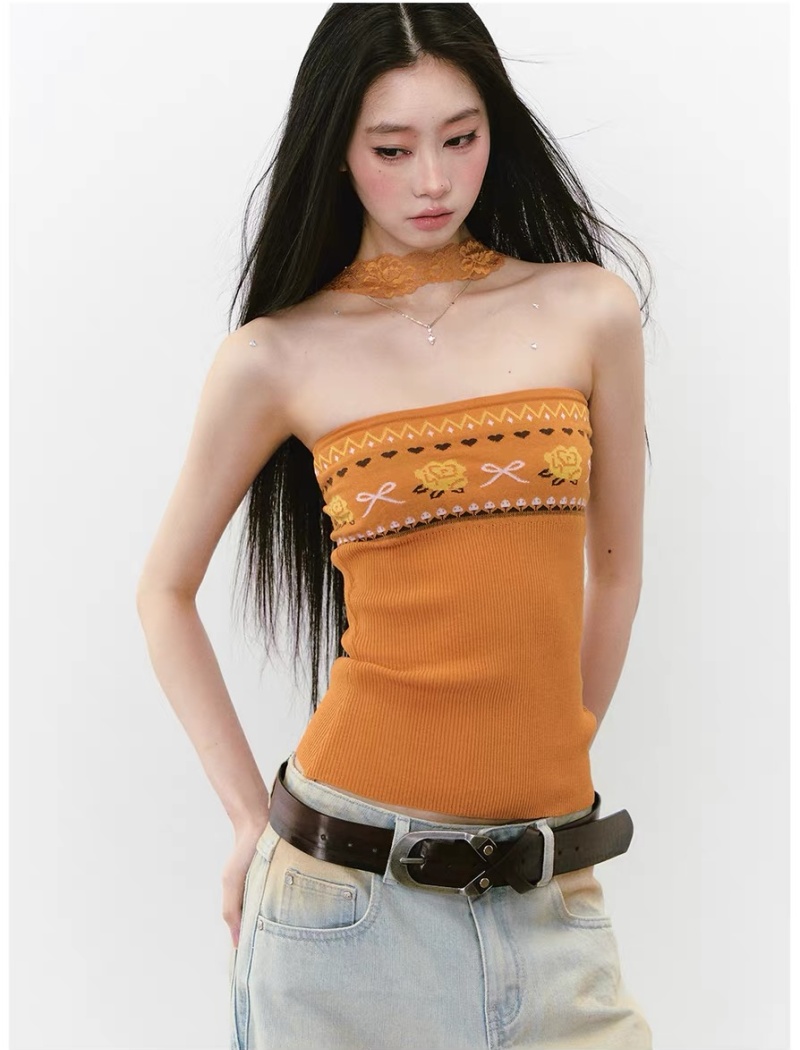 Flowers wrapped chest knitwear tops halter wear summer vest