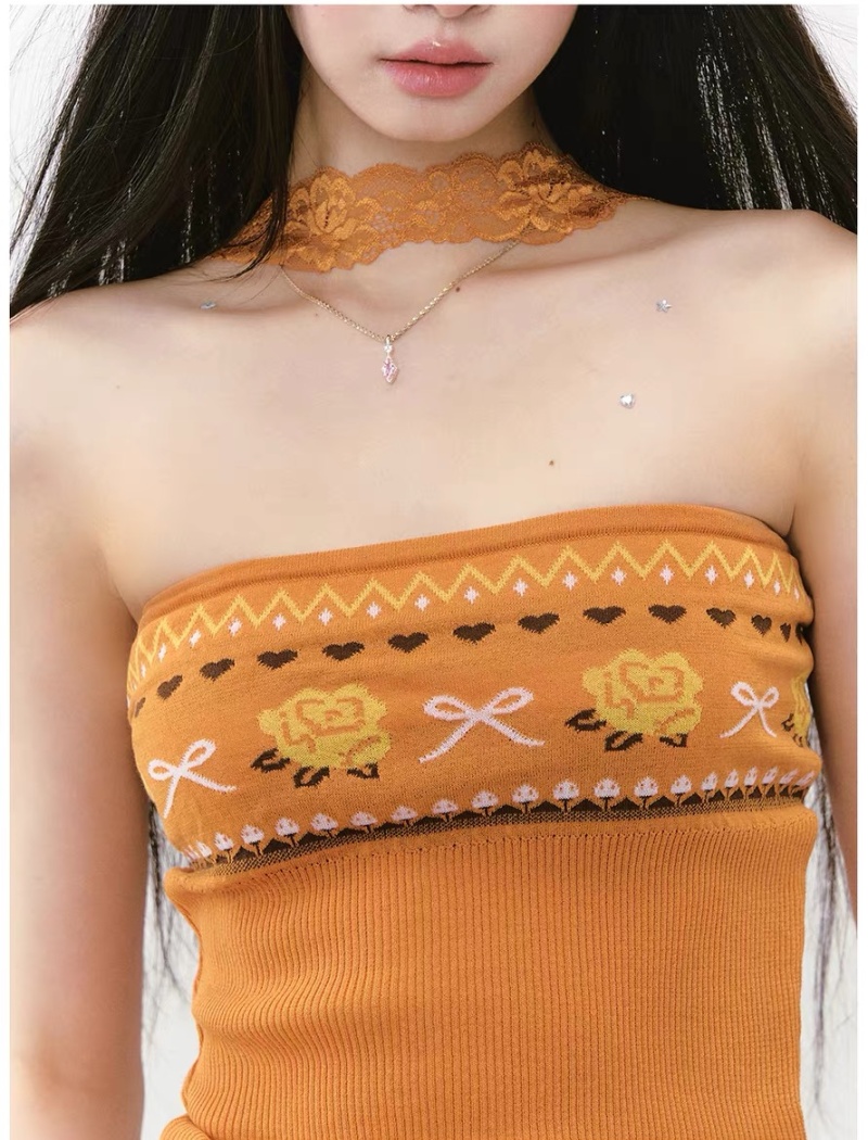 Flowers wrapped chest knitwear tops halter wear summer vest