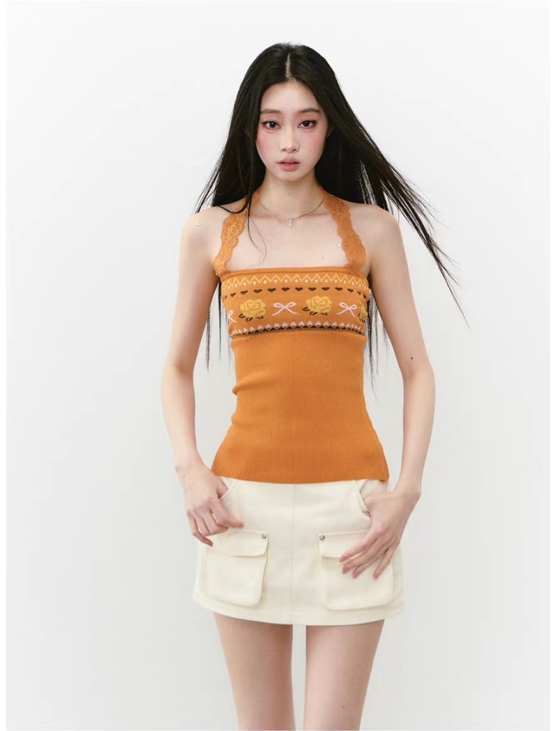 Flowers wrapped chest knitwear tops halter wear summer vest