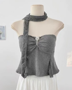 Wrapped chest knitted lace diamond splice scarf chain tops