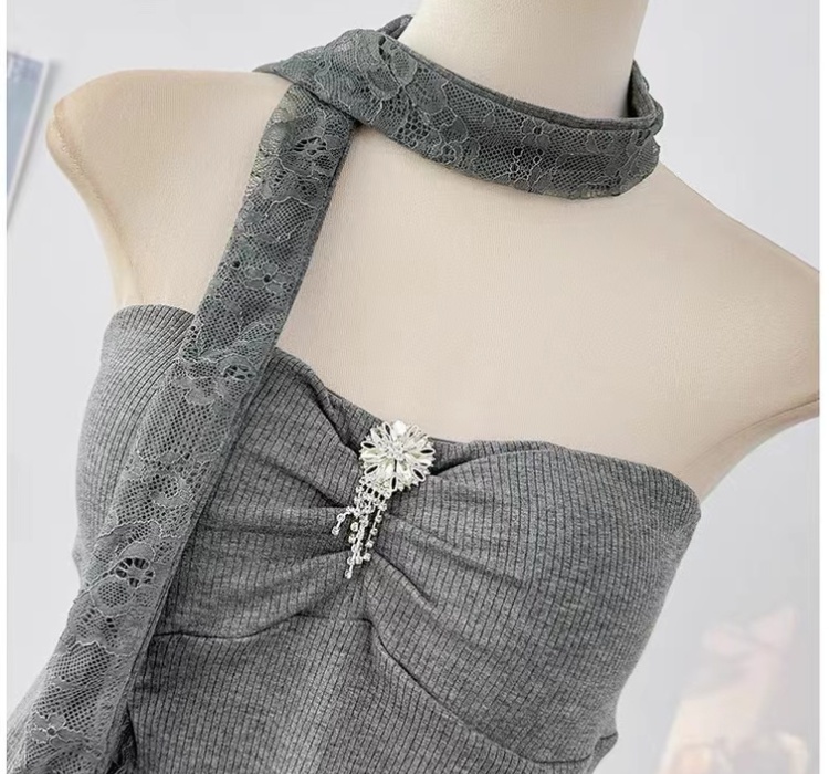 Wrapped chest knitted lace diamond splice scarf chain tops
