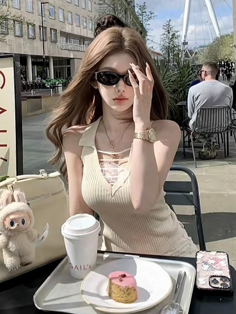 Fat France style tops slim knitted vest for women