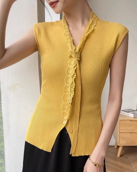 Lace single-breasted summer streamer niche split tops