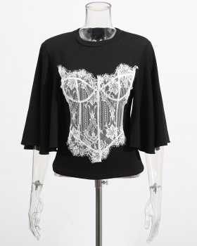Splice shoulder pads European style T-shirt short sexy tops