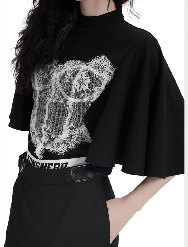 Splice shoulder pads European style T-shirt short sexy tops