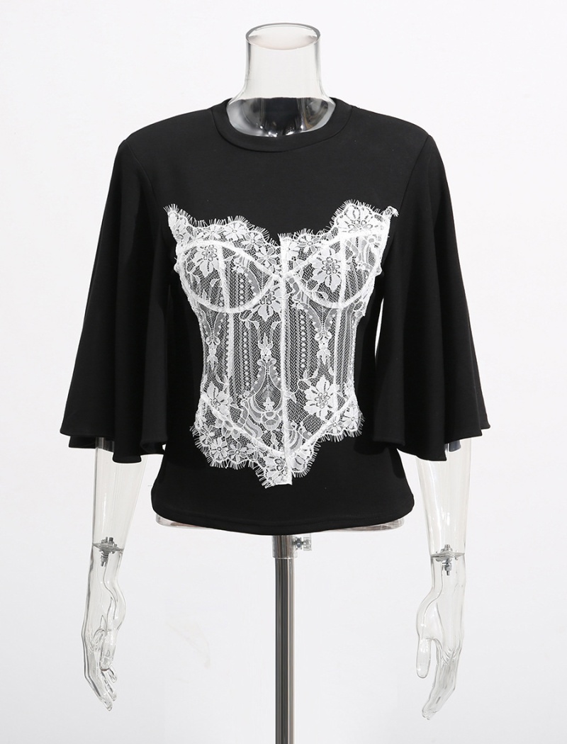 Splice shoulder pads European style T-shirt short sexy tops