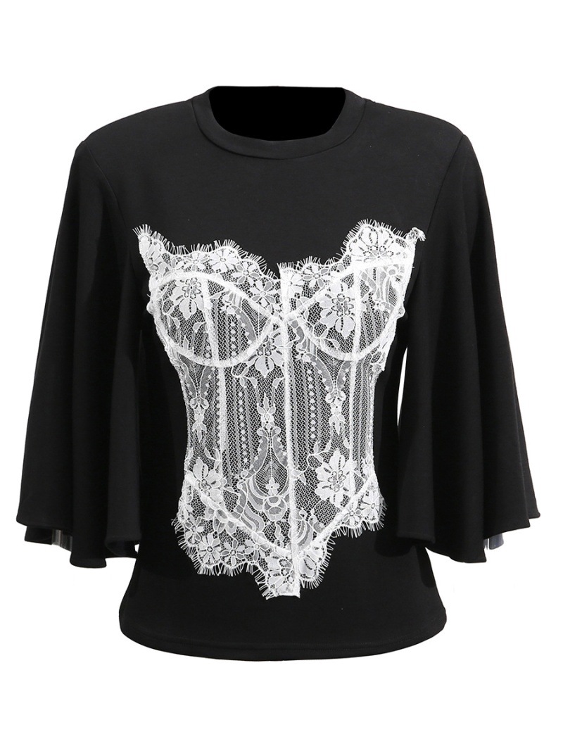 Splice shoulder pads European style T-shirt short sexy tops
