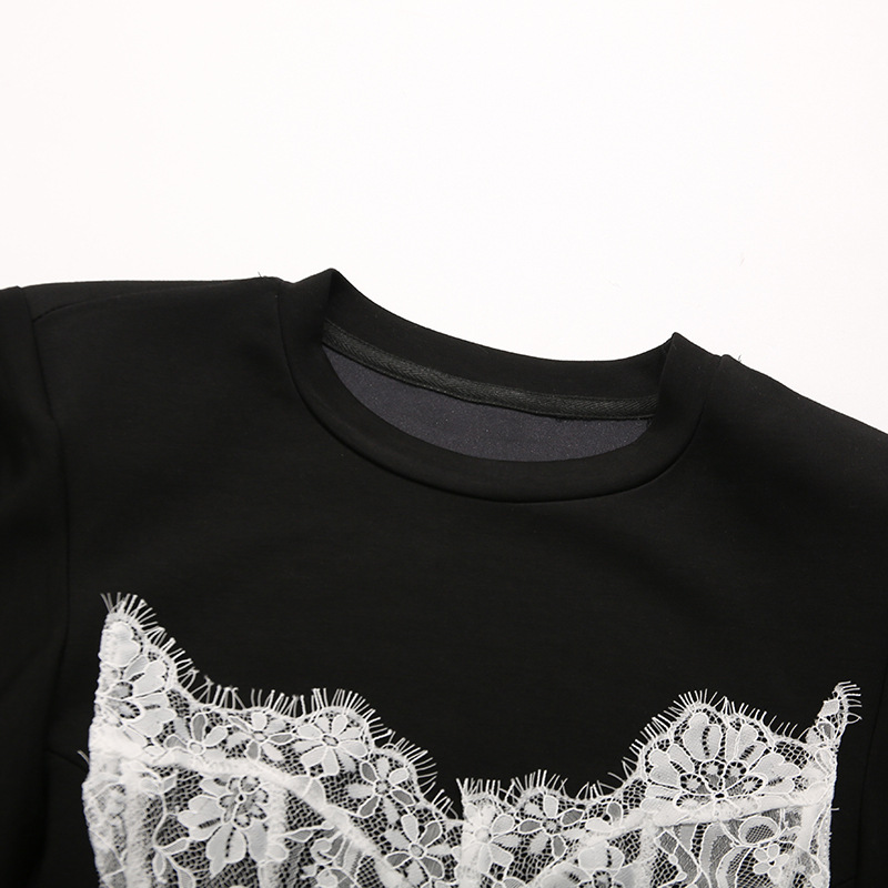 Splice shoulder pads European style T-shirt short sexy tops