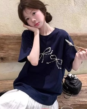 Cotton beading short sleeve large yard butterfly T-shirt