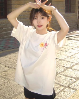 Embroidery cotton short sleeve large yard T-shirt