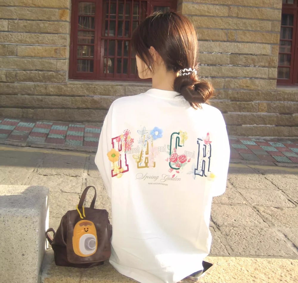 Embroidery cotton short sleeve large yard T-shirt