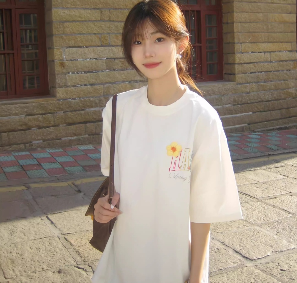 Embroidery cotton short sleeve large yard T-shirt