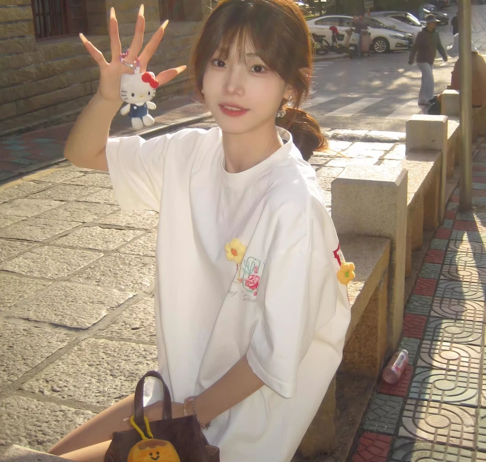Embroidery cotton short sleeve large yard T-shirt