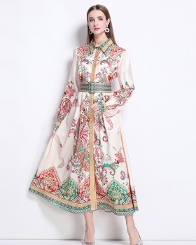 Single-breasted flowers printing dress