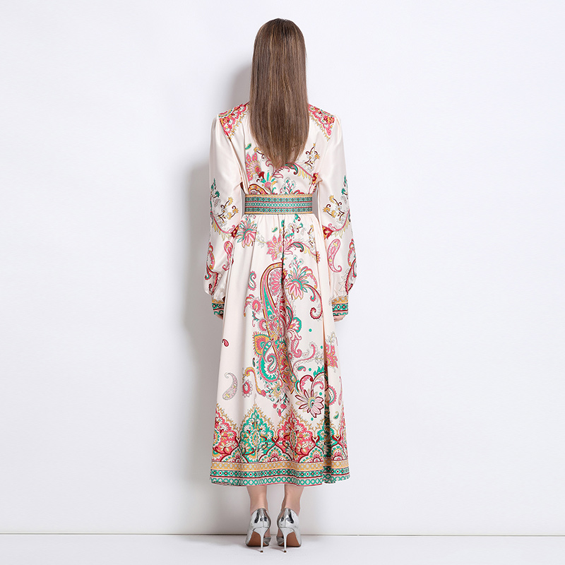 Single-breasted flowers printing dress