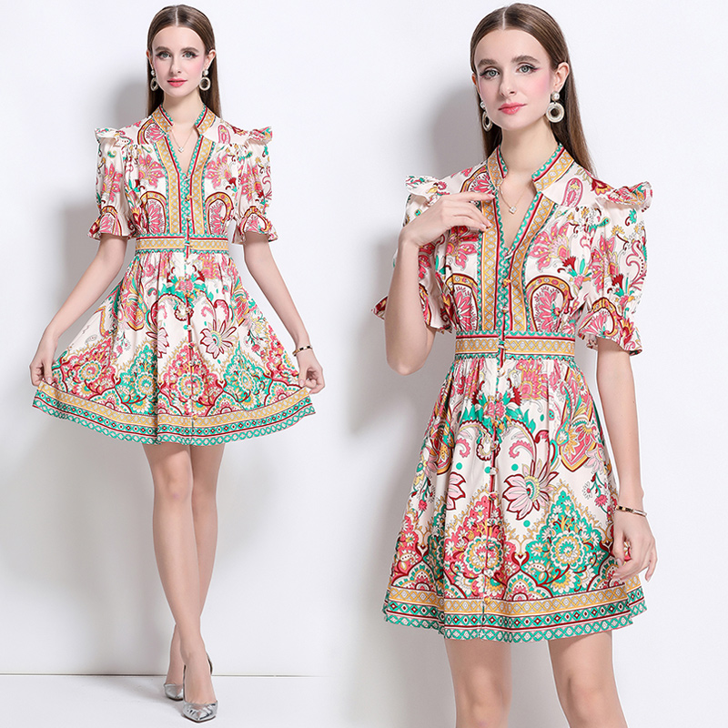 Multi buckles short sleeve dress V-neck cardigan