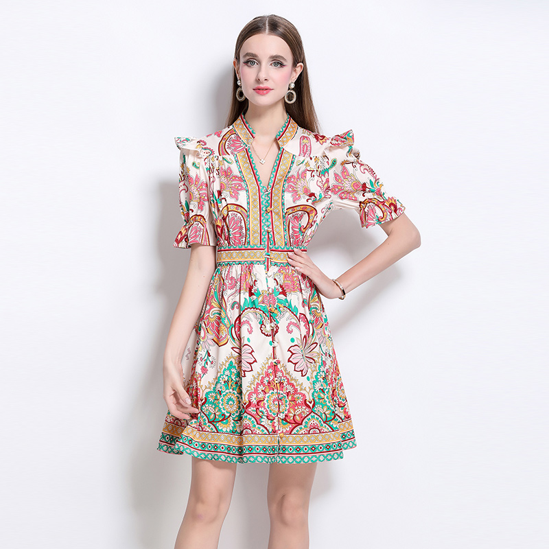 Multi buckles short sleeve dress V-neck cardigan