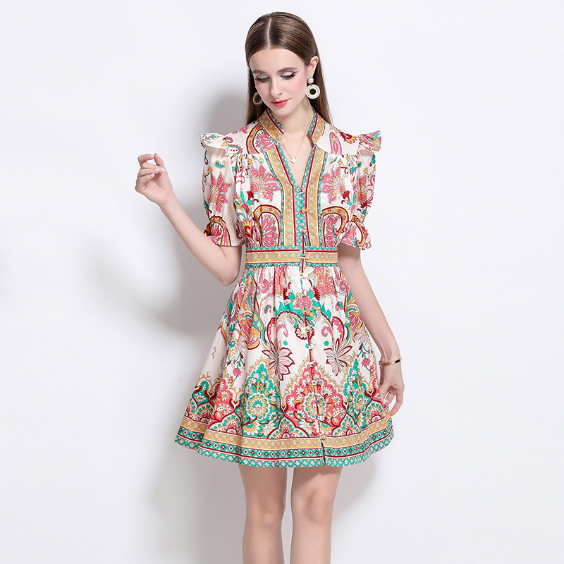 Multi buckles short sleeve dress V-neck cardigan