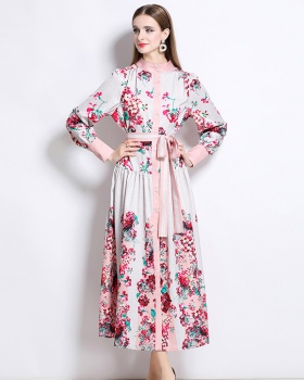 Court style printing blue and white porcelain dress