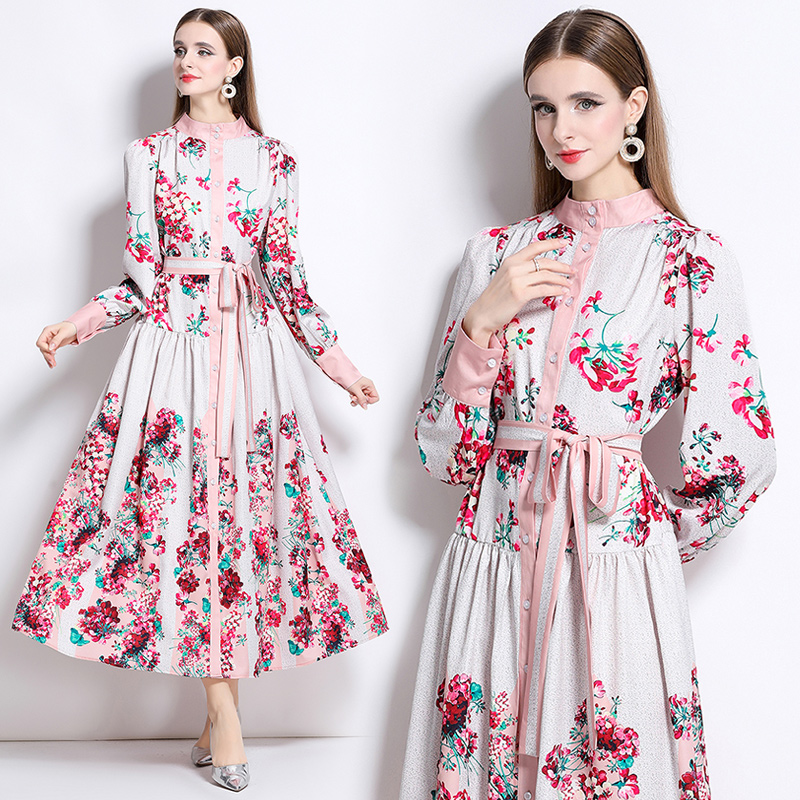 Court style printing blue and white porcelain dress