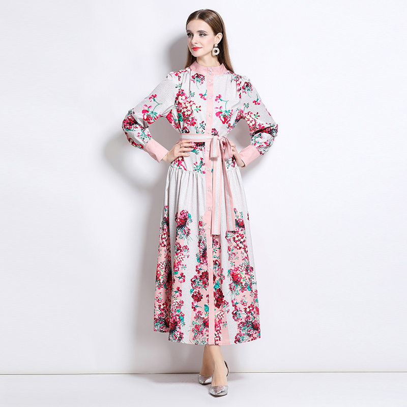 Court style printing blue and white porcelain dress