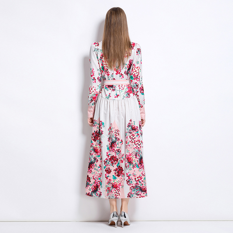 Court style printing blue and white porcelain dress