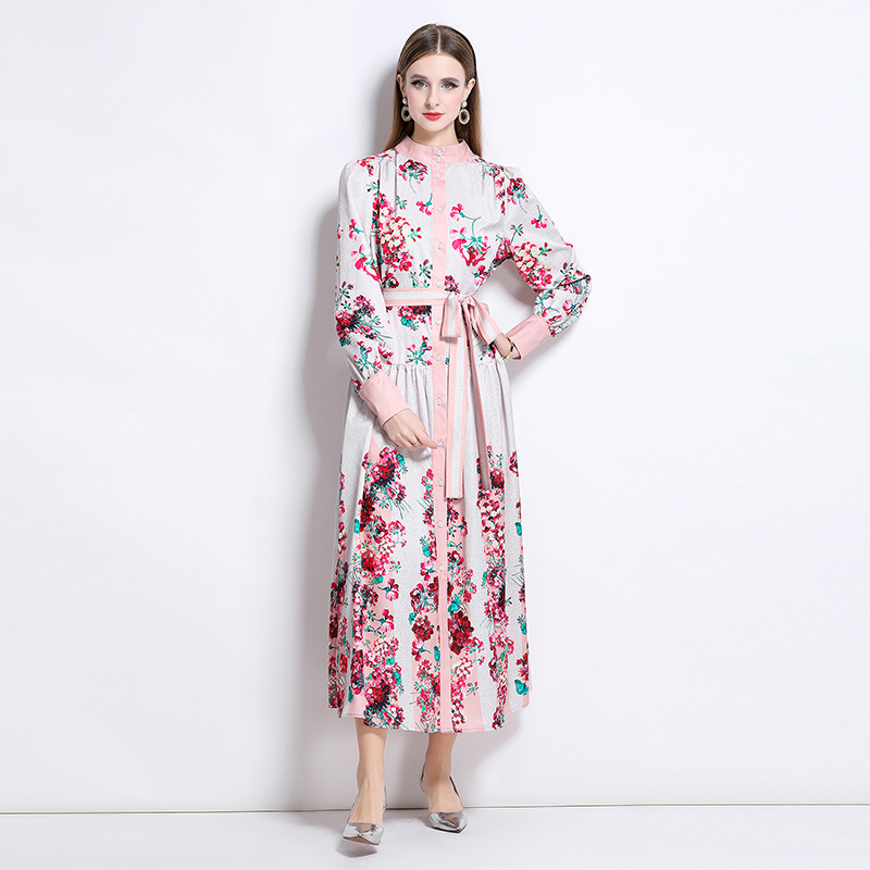Court style printing blue and white porcelain dress