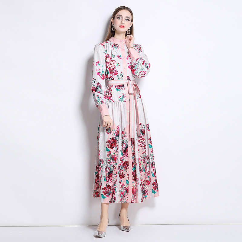 Court style printing blue and white porcelain dress