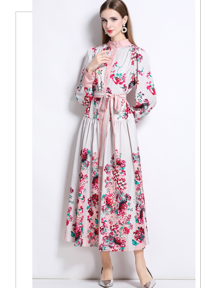 Court style printing blue and white porcelain dress