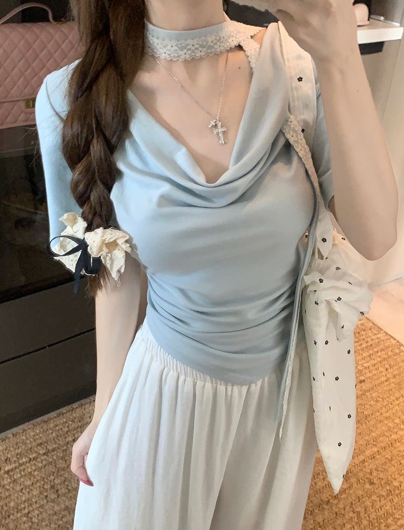 Modal heap collar short tops short sleeve summer T-shirt