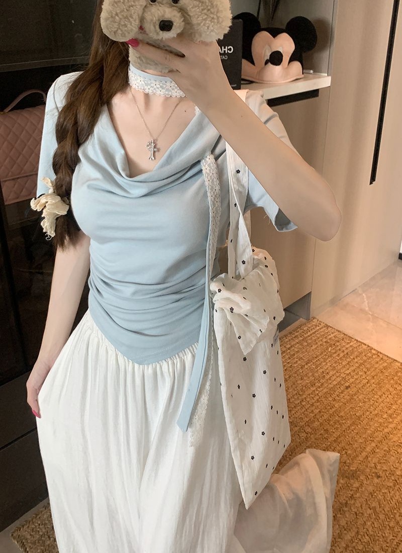 Modal heap collar short tops short sleeve summer T-shirt