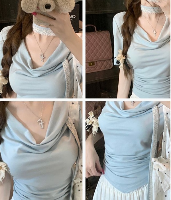 Modal heap collar short tops short sleeve summer T-shirt