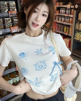 Round neck slim T-shirt summer tops