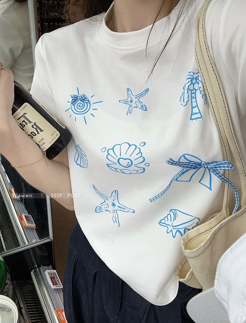 Round neck slim T-shirt summer tops